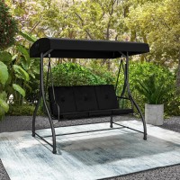 Tangkula 3 Person Porch Swing, 2-In-1 Convertible Patio Swing Bed With Removable Cushions, Solid Steel Structure, Outdoor Swing With Adjustable Canopy For Backyard, Balcony, Poolside (Black)