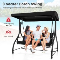 Tangkula 3 Person Porch Swing, 2-In-1 Convertible Patio Swing Bed With Removable Cushions, Solid Steel Structure, Outdoor Swing With Adjustable Canopy For Backyard, Balcony, Poolside (Black)