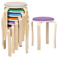 Thyle 6 Pcs Classroom Stools Round Upholstered Wood Stool Backless Stackable Stools For Classroom Wooden Stacking Portable Stool Bentwood Seat For Kitchen Garden Class Room Home (Many Color)