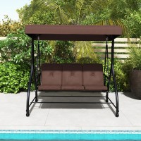 Tangkula 3 Person Porch Swing, 2-In-1 Convertible Patio Swing Bed With Removable Cushions, Solid Steel Structure, Outdoor Swing With Adjustable Canopy For Backyard, Balcony, Poolside (Coffee)