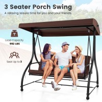 Tangkula 3 Person Porch Swing, 2-In-1 Convertible Patio Swing Bed With Removable Cushions, Solid Steel Structure, Outdoor Swing With Adjustable Canopy For Backyard, Balcony, Poolside (Coffee)