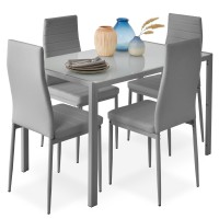 Best Choice Products 5Piece Glass Dining Set Modern Kitchen Table Furniture For Dining Room Dinette Compact Spacesaving Wg