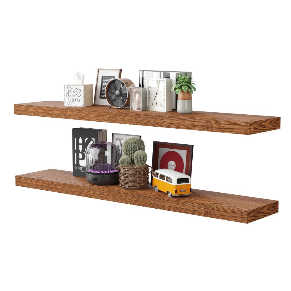 Bameos Floating Shelves American Oak Wall Mounted Wooden Shelves With Invisible Brackets Set Of 2 Hanging Wall Shelves Decorat