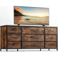 Enhomee Dresser Tv Stand With Drawers, Media Console Table For 60 '', Tv Console With 9 Drawers For Bedroom, Entertainment Center With Sturdy Metal Frame & Wood Top,Living Room,Closet, Rustic Brown