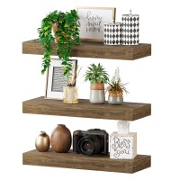 Bameos Floating Shelves 16X6 Wall Mounted Wooden Shelves With Invisible Brackets Set Of 3 Hanging Wall Shelves Decoration For