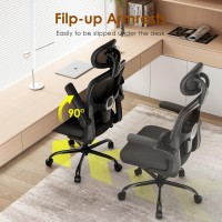 Farini Desk Flip-Up Armrest, High Back Ergonomic Computer Adjustable Headrest And Lumbar Support Home Office Chair, Black