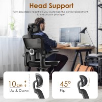 Farini Desk Flip-Up Armrest, High Back Ergonomic Computer Adjustable Headrest And Lumbar Support Home Office Chair, Black