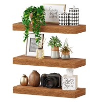 Bameos Floating Shelves 16X6 American Oak Wall Mounted Wooden Shelves With Invisible Brackets Set Of 3 Hanging Wall Shelves De