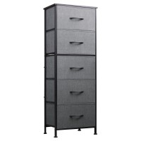 Wlive Fabric Dresser 5Drawer Tall Dresser For Bedroom Storage Dresser Organizer With Fabric Bins Wood Top Sturdy Steel Fram