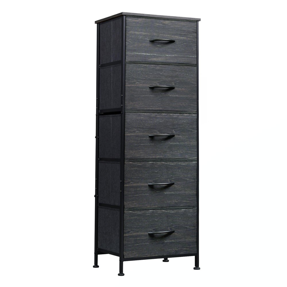 Wlive Fabric Dresser 5Drawer Tall Dresser For Bedroom Storage Dresser Organizer With Fabric Bins Wood Top Sturdy Steel Fram