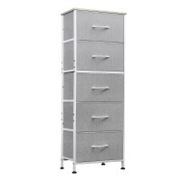 Wlive Fabric Dresser 5Drawer Tall Dresser For Bedroom Storage Dresser Organizer With Fabric Bins Wood Top Sturdy Steel Fram