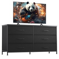 Wlive Wide Fabric Dresser 6 Drawer Dresser Tv Stand For 60 Tv Dressers Bedroom Furniture Large Storage Tower Unit With Fabri