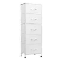 Wlive Fabric Dresser 5Drawer Tall Dresser For Bedroom Storage Dresser Organizer With Fabric Bins Wood Top Sturdy Steel Fram