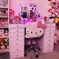 Impressions Vanity Hello Kitty Kawaii Swivel Vanity Chair For Makeup Room Adjustable Height Cute Desk Chair With Wheels Rolling