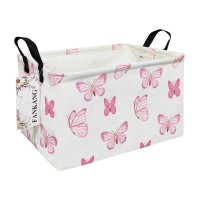 Fankang Storage Bins, Nursery Hamper Canvas Laundry Basket Foldable With Waterproof Pe Coating Large Storage Baskets For Kids Boys And Girls, Office, Bedroom, Clothes,Toys(Rec-Pink Butterfly )
