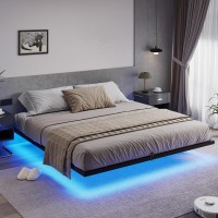 Hasuit Floating Bed Frame King Size With Led Lights Metal Platform King Bed No Box Spring Needed Easy To Assemble King