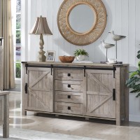 T4Tream Farmhouse Sideboard Buffet Cabinet With Storage 60 Large Kitchen Cabinet Wsliding Barn Doors And 4 Drawers 312 T