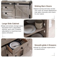 T4Tream Farmhouse Sideboard Buffet Cabinet With Storage 60 Large Kitchen Cabinet Wsliding Barn Doors And 4 Drawers 312 T