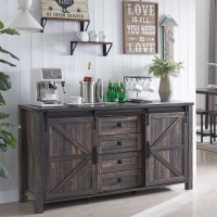 T4Tream Farmhouse Sideboard Buffet Cabinet With Storage 60 Large Kitchen Cabinet Wsliding Barn Doors And 4 Drawers 312 T