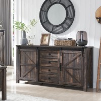 T4Tream Farmhouse Sideboard Buffet Cabinet With Storage 60 Large Kitchen Cabinet Wsliding Barn Doors And 4 Drawers 312 T