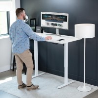 Vivo Electric Height Adjustable 60 X 30 Inch Memory Stand Up Desk, White Table Top, White Frame, Standing Workstation With Preset Controller, 1B Series, Desk-Kit-1W6W-30