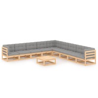 vidaXL 10 Piece Patio Lounge Set with Cushions Solid Pinewood 3076899