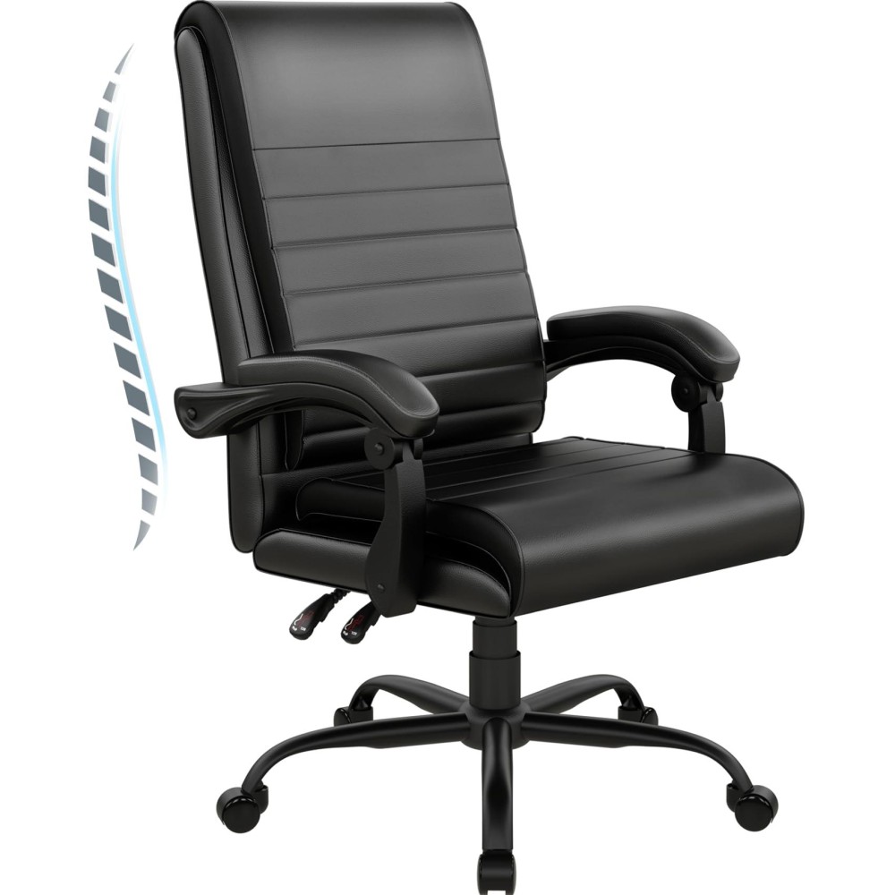 Hldirect Office Chair, Ergonomic Computer Chair, High Back Executive Chair With 90-135Tilt Function, Comfortable Home Office Desk Chair With Padded Armrests, Adjustable Height, Pu Leather, Black