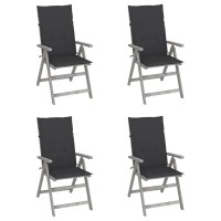 Vidaxl 8-Piece Patio Reclining Chair Set With Cushions, Gray Acacia Wood, Outdoor Comfort With Adjustable Backrest And Easy Assembly