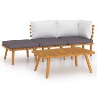 Vidaxl 4 Piece Patio Lounge Set - Rustic Outdoor Seating With Cushions - Convenient Garden Furniture Made Of Solid Acacia Wood - Includes Middle Sofa, Corner Sofa, Footrest, Table