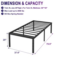 Hobinche 20 Inch Twin Xl Size Bed Frame No Box Spring Needed Heavy Duty Black Metal Platform Mattress Foundation With Steel Sl