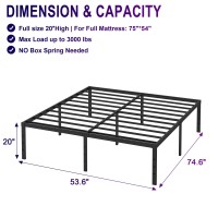 Hobinche 20 Inch Full Size Bed Frame No Box Spring Needed Heavy Duty Black Metal Platform Mattress Foundation With Steel Slats