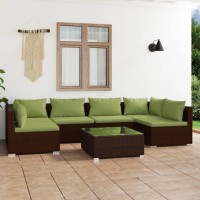 Vidaxl 7-Piece Outdoor Patio Lounge Set - Durable Poly Rattan - Comfortable Fabric Cushions - Water-Resistant - Brown