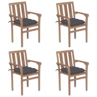 Vidaxl 4-Piece Solid Teak Wood Stackable Patio Chairs With Cushions - Comfortable, Durable, Stylish, Suitable For Multiple Settings, Easy Assembly Required