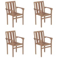 Vidaxl 4-Piece Solid Teak Wood Stackable Patio Chairs With Cushions - Comfortable, Durable, Stylish, Suitable For Multiple Settings, Easy Assembly Required