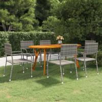 Vidaxl 7-Piece Patio Dining Set - Solid Acacia Wood Table, Weather-Resistant Pe Rattan Chairs - Modern Outdoor Furniture For Patio, Backyard, Garden - Anthracite