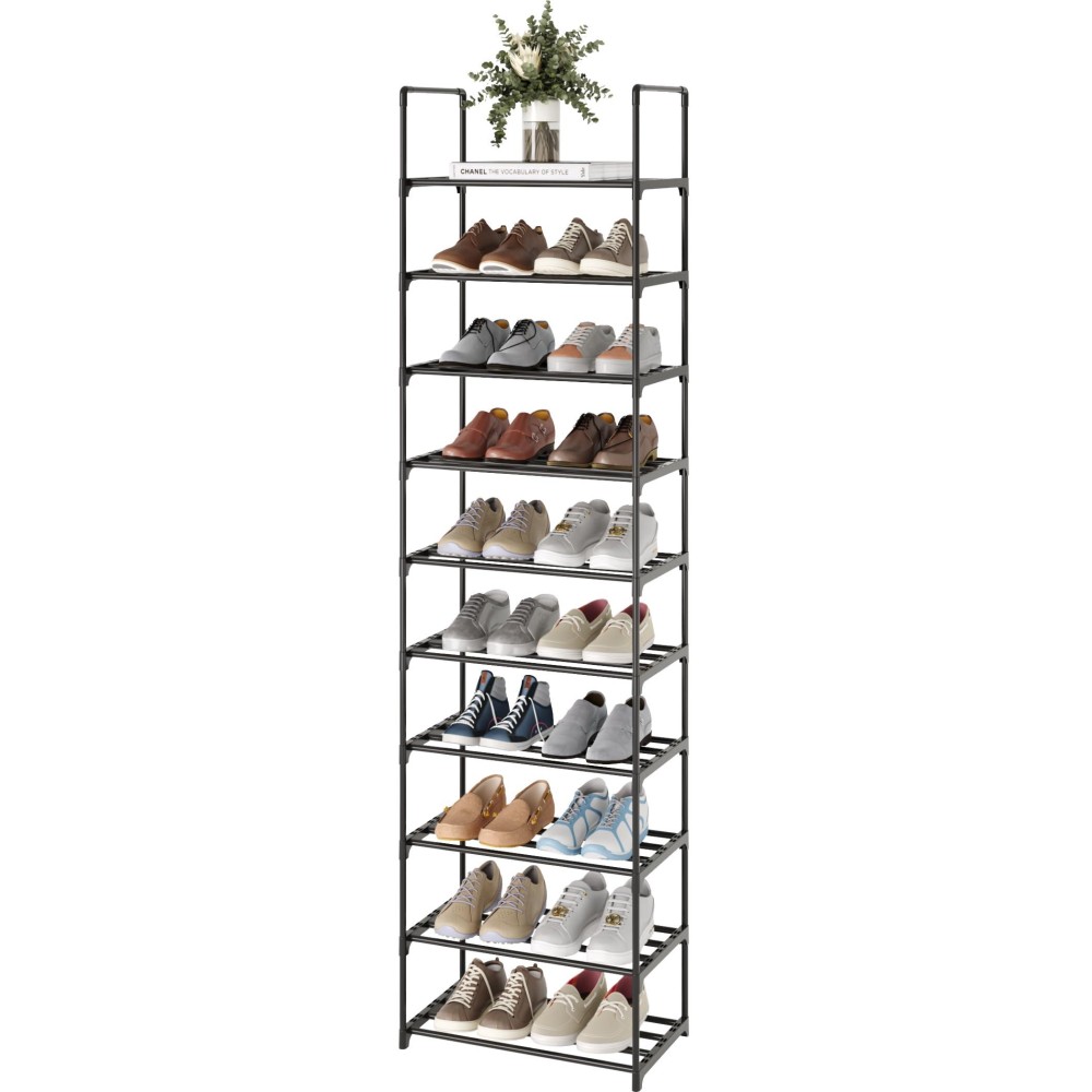 Tauehr 10 Tier Matel Shoe Rack Tall Shoe Stand 2025 Pairs Boots Organizer Storage Narrow Shoe Shelf For Entryway Closets Hallw