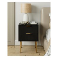 Aepoalua Nightstand,Small Bedside Table With Two Drawers,Black Fluted Night Stand,End Table With Gold Frame,Bedside Furniture,2 Drawer Dresser For Bedroom,Living Room,Diamond