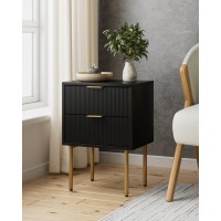 Aepoalua Nightstand,Small Bedside Table With Two Drawers,Black Fluted Night Stand,End Table With Gold Frame,Bedside Furniture,2 Drawer Dresser For Bedroom,Living Room,Diamond