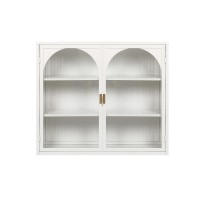 Retro Style Haze Double Glass Door Wall Cabinet With Detachable Shelves For Office, Dining Room,Living Room, Kitchen And Bathroom Mint White