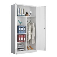 Yizosh Metal Armoire Wardrobe Closet Cabinet For Hanging Clothes With Lock Doors 72 Steel Lockable Wardrobe Storage Locker C