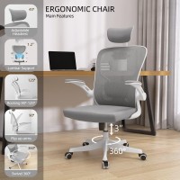 Monhey Office Chair Ergonomic Office Chair Home Office Desk Chairs With Lumbar Support 3D Headrest And Flip Up Arms Rockable