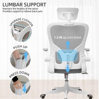 Monhey Office Chair Ergonomic Office Chair Home Office Desk Chairs With Lumbar Support 3D Headrest And Flip Up Arms Rockable