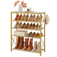 Tajsoon 5 Tier Closet Shoe Rack For 1620 Pairs Of Shoes Free Standing Shoe Racks With 2 Hooks Metal Mesh Shoe Storage Entrywa