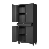 Yizosh Metal Garage Storage Cabinet With Locking Doors And Adjustable Shelves Rolling Tool Storage Cabinet With 4 Wheels And 1