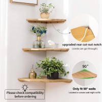 Corner Shelf 16Inch Solid Oak Wood Floating Corner Shelf Wall Mount Round End Floating Speaker Shelf With Wire Hole Display Shel