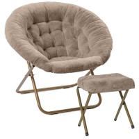 Milliard Cozy Chair With Footrest Ottoman/Faux Fur Saucer Chair For Bedroom/X-Large (Beige)