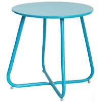 Elevon Weather Resistant Outdoor 175 Round End Accent Table For Bistro Balcony Sky Blue