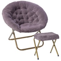 Milliard Cozy Chair With Footrest Ottoman/Faux Fur Saucer Chair For Bedroom/X-Large (Purple)