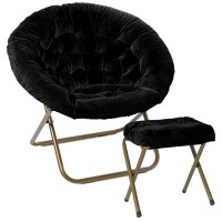 Milliard Cozy Chair With Footrest Ottoman/Faux Fur Saucer Chair For Bedroom/X-Large (Black)