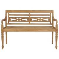 Vidaxl Solid Teak Wood Batavia Bench With Gray Cushion - Durable, Weather-Resistant Outdoor Furniture With Spacious Seating And Easy Maintenance